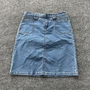 Cato Denim Skirt Womens Size 10 Blue A-Line Casual Stretch Front Pocket Mini